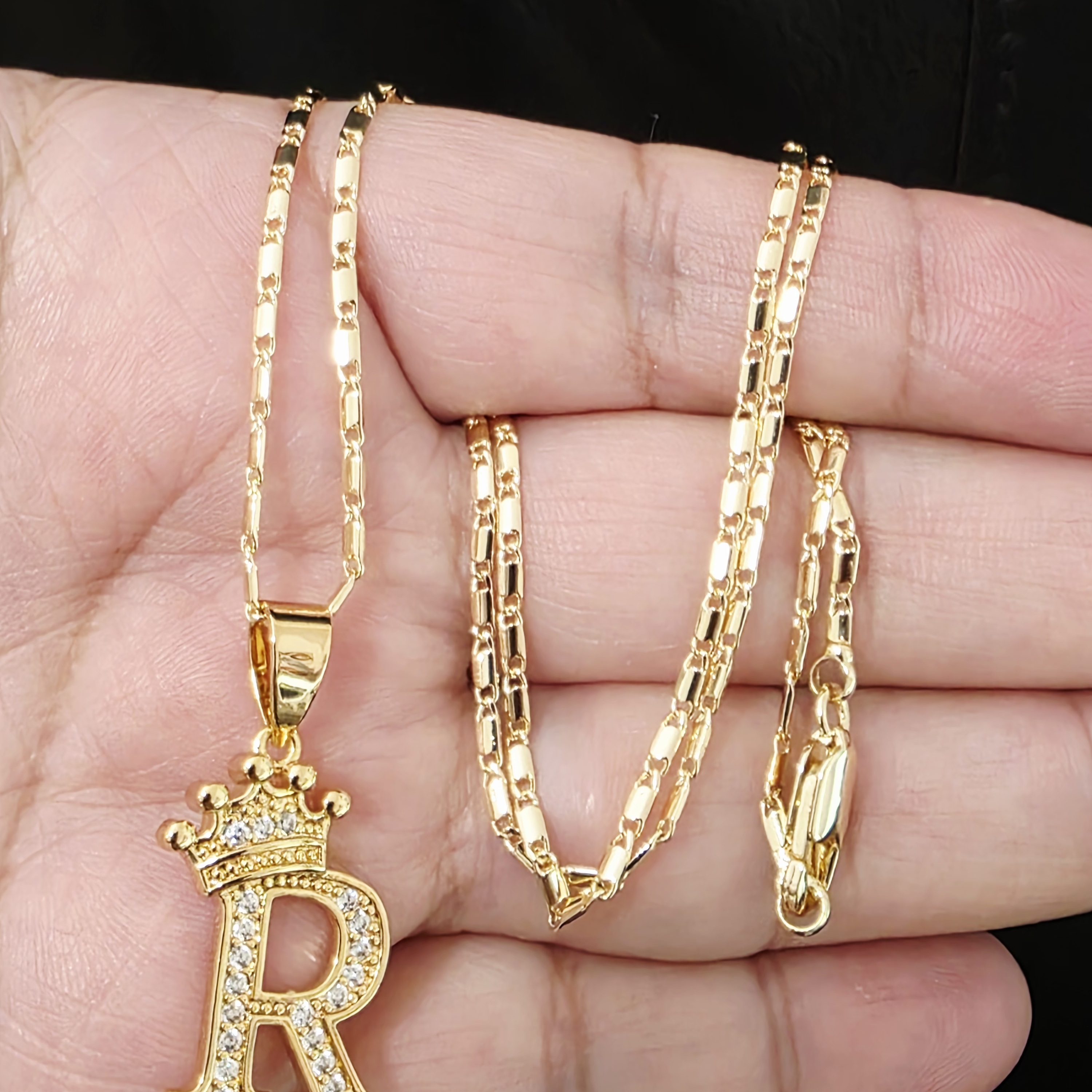 Gold Crowned Letter R Pendant Necklace - Women's Jewelry